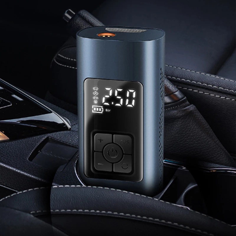 Bơm Lốp Xe Ô Tô, Xe Máy Mini Cắm Điện, Có Đèn LED Nhìn Đêm, Tiện Lợi