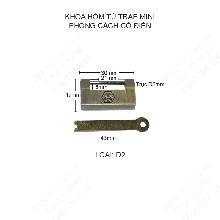 Khóa hòm tủ tráp mini phong cách cổ điển bằng hợp kim