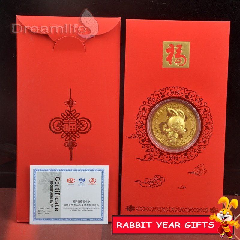 (20 Mẫu Mã) Phong Bì Đỏ Đồng Xu Dày Hình Thỏ May Mắn 2023 Lá Vàng Đỏ Angpao