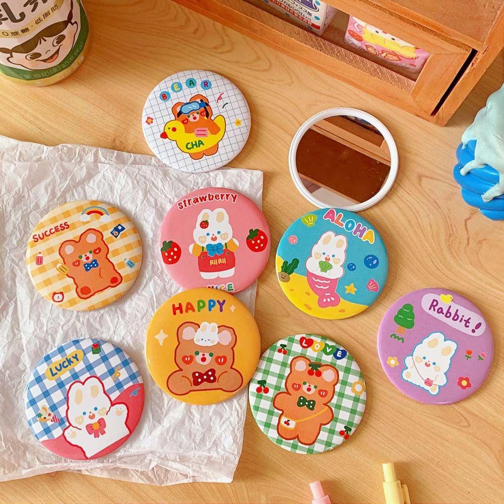 OCEANMAP Gương Trang Điểm Mini Kiểu Tròn Họa Tiết Hoạt Hình Dễ Thương