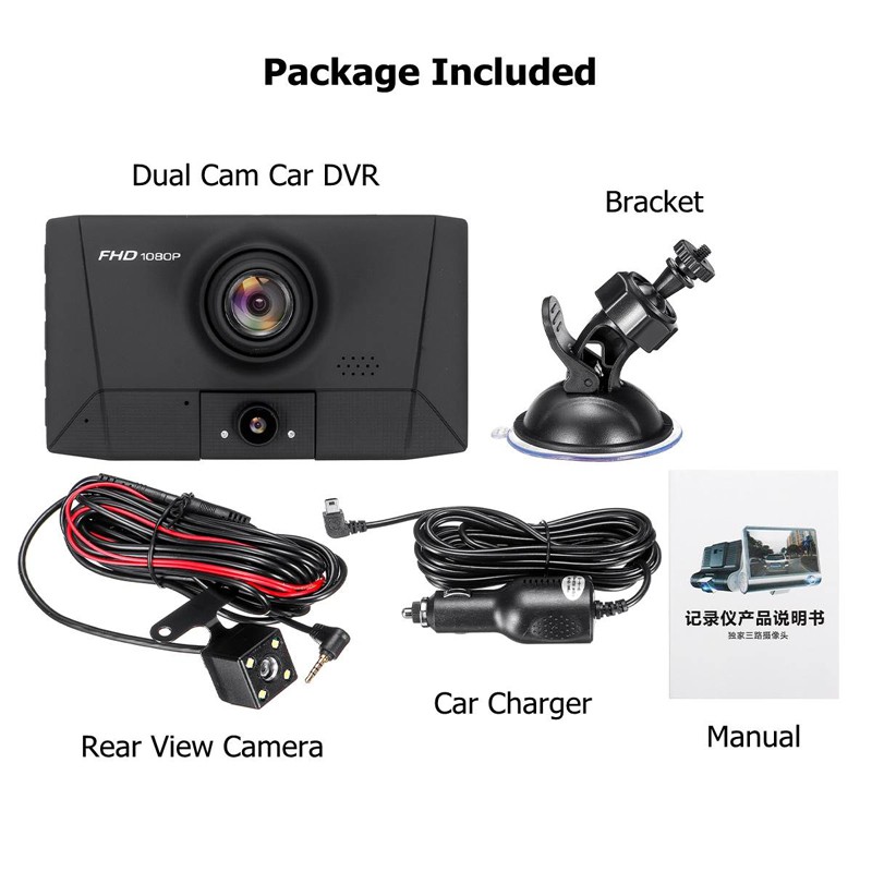 Máy ghi hình xe hơi ba ống kính mới Truyền phát phương tiện truyền thông phía sau Camera Gương chiếu hậu Camera 1080P Car DVR / Dash