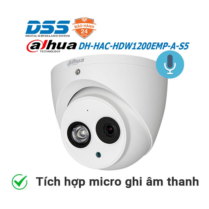 Camera Dome 2MP 1080P tích hợp mic Dahua DH-HAC-HDW1200EMP-A-S5 chính hãng DSS Việt Nam