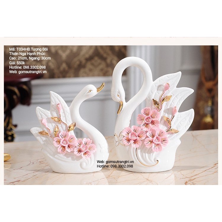 Tượng Đôi Thiên Nga Hạnh Phúc-gây ấn tượng nhờ chất gốm mịn, mượt, đường nét tinh tế và vẻ ngoài sinh động của sản phẩm