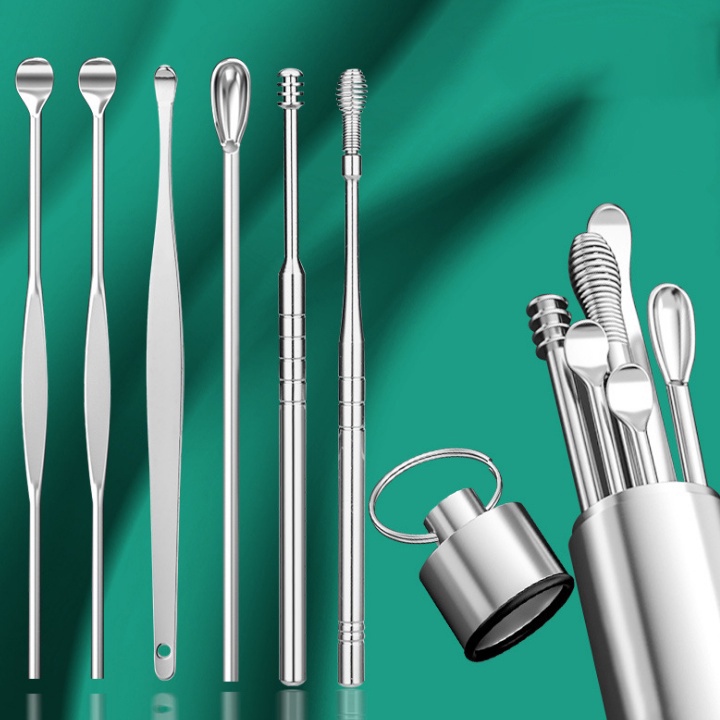 Set 6 Dụng Cụ Lấy Ráy Tai Bằng Thép Không Gỉ Chất Lượng