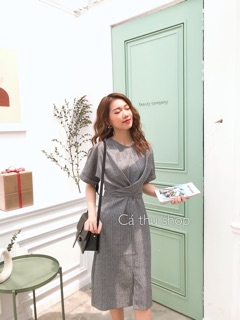 Đầm kẻ kimono