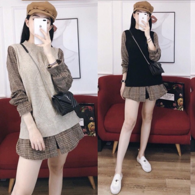 Áo len pha tay vạt dạ