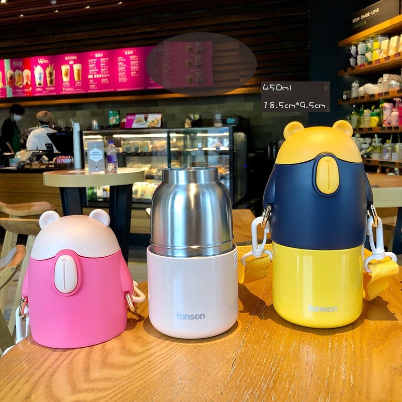 Bình giữ nhiệt gấu Fanson cao cấp 450ml có nắp làm cốc tiện dụng