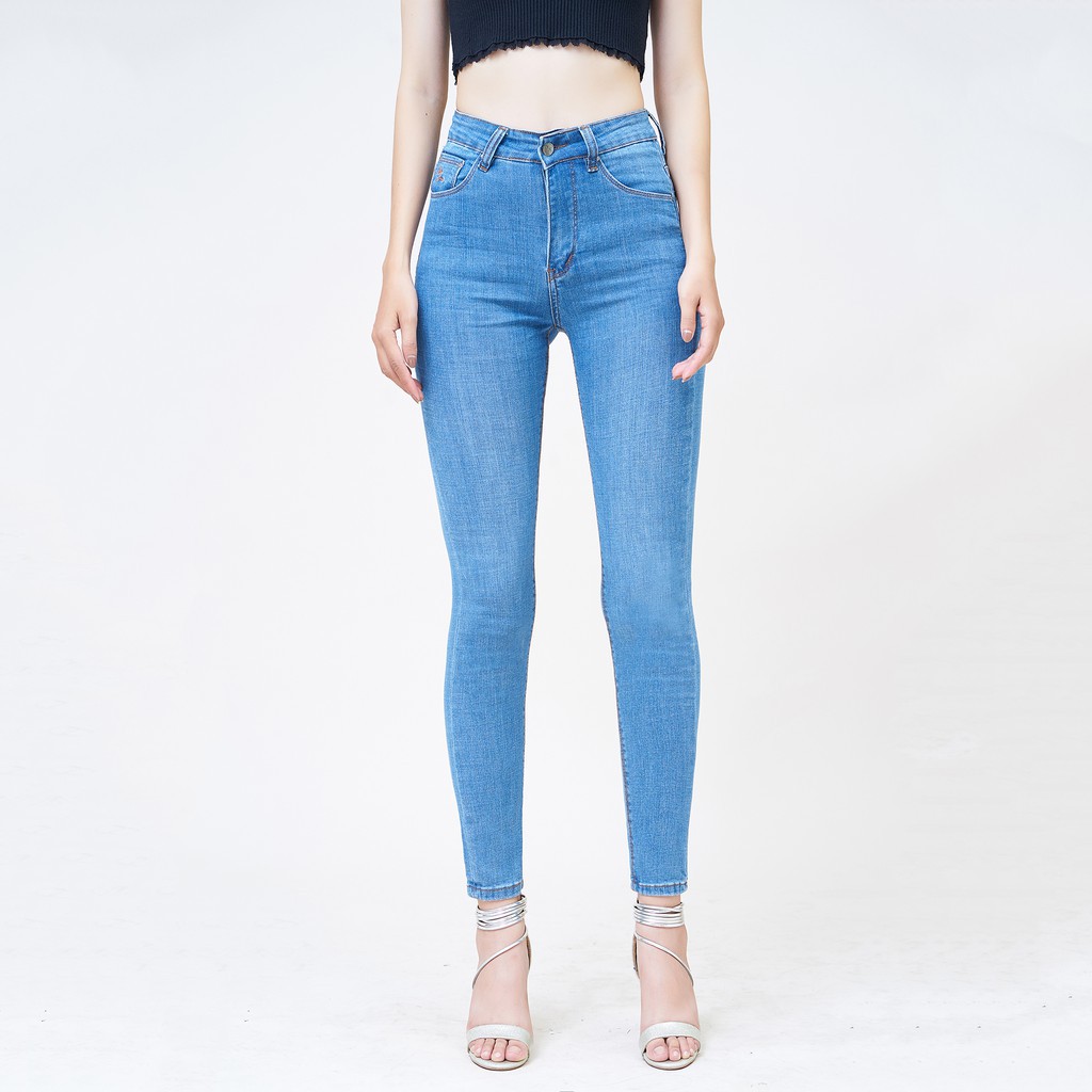 [ có size ] Quần jeans nữ cạp cao trên rốn siêu co giãn form dáng ôm -Quần bò trơn 2 màu cho nữ