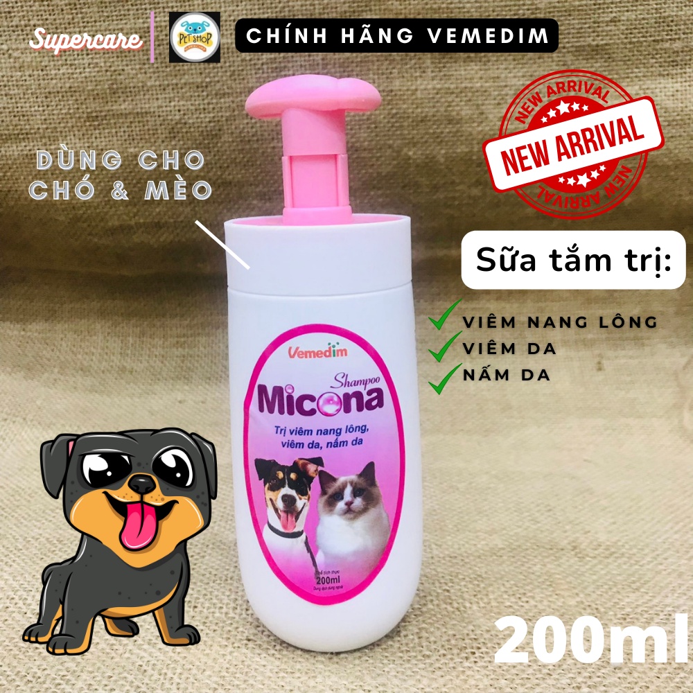 Sữa Tắm Chó Mèo Micona 200ml Nấm Da, Viêmm Nang Lông, Viêmm Da