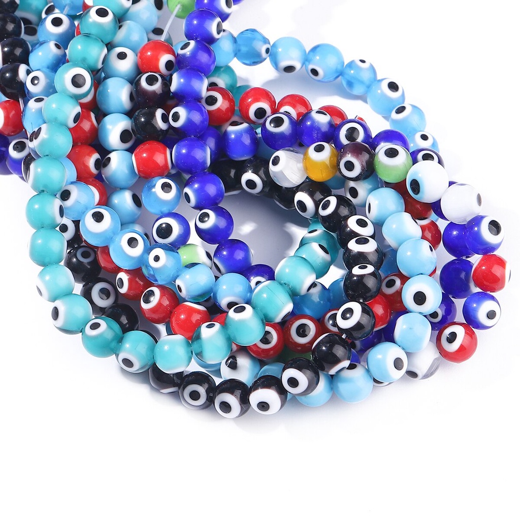 Chuỗi hạt thủy tinh nhiều màu 6 / 8mm tráng men hình mắt quỷ tròn làm trang sức/đèn