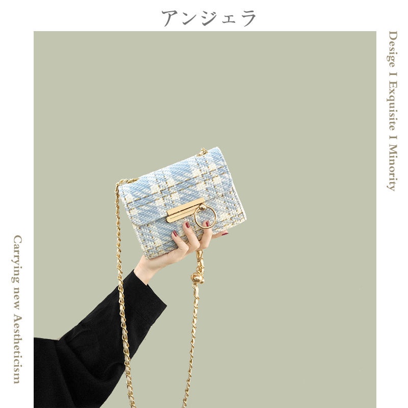 Túi Đeo Chéo Mini Hình Vuông Bằng Len Phối Dây Đeo Sợi Xích Thời Trang Mùa Hè Hàng Mới Dành Cho Bạn Nữ