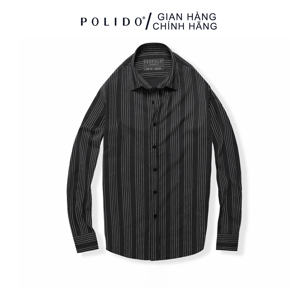 Áo Sơ Mi Nam Bamboo Kẻ Sọc CEFFYLO 2 Màu Đen Vải Sợi Tre Thoáng Mát Form Slimfit Thanh Lịch Hiện Đại.