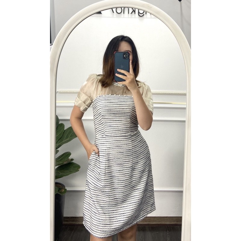 7411 Váy Đầm Suông Dạ Tweed Cổ Tròn Phối Tơ | BigBuy360 - bigbuy360.vn