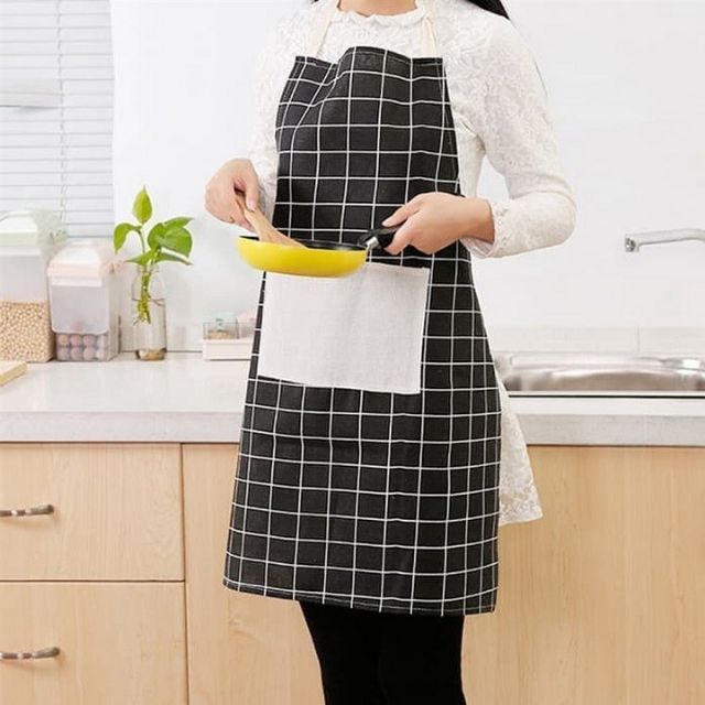 Tạp dề cotton chống thấm 2 lớp kẻ carro