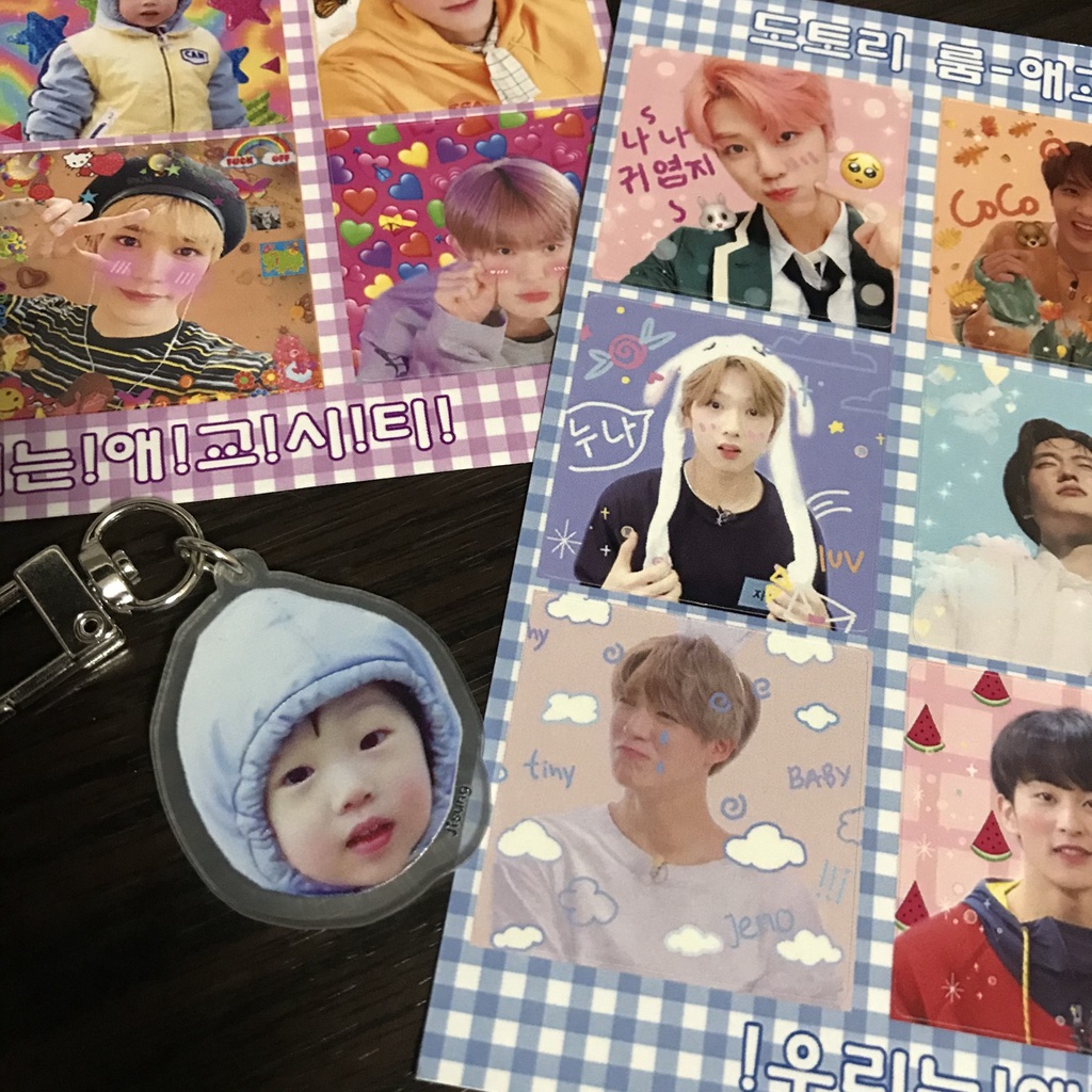 Móc khóa acrylic mặt hình ảnh đầu thành viên nhóm nhạc NCT Dream Jisung thời nhỏ hoạt hình treo túi xách điện thoại
