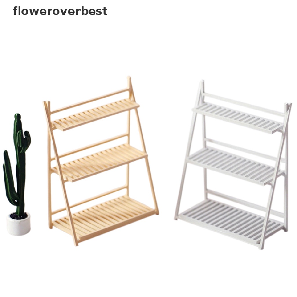 Kệ ba tầng đựng chậu hoa mini dùng để trang trí nhà búp bê tỉ lệ 1: 12