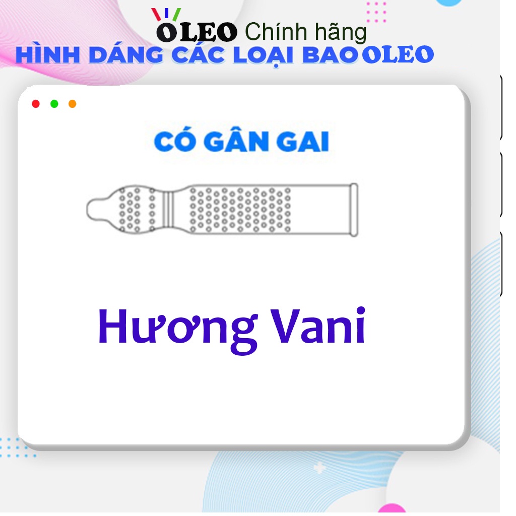 Bao cao su Gân Gai Oleo 4in1 hộp 12 bao, gân gai bi êm, nhiều gel, hương vani dễ chịu, kéo dài thời gian QH