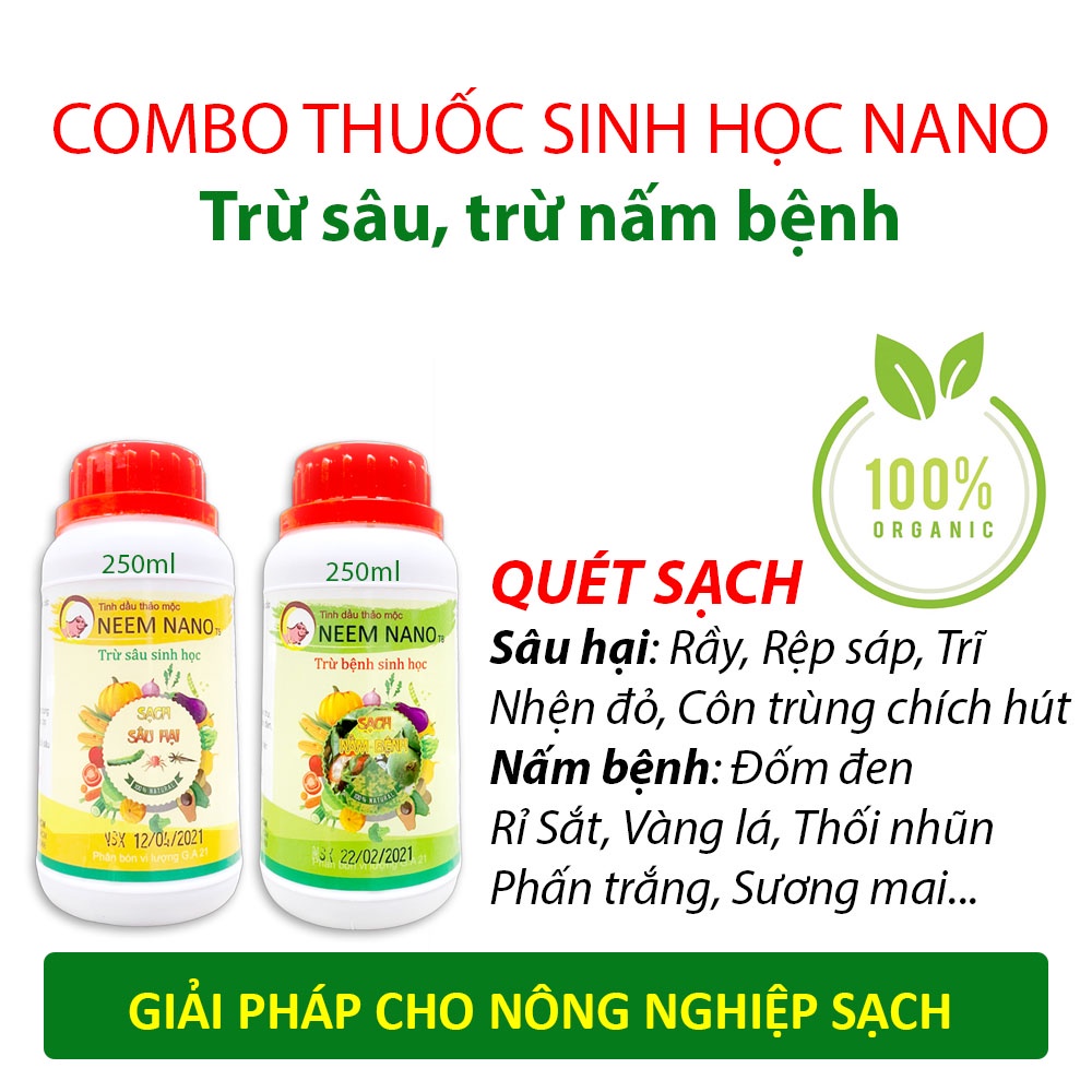 Combo Thuốc Sinh Học Phòng Trừ Bệnh Nấm, Sâu, Nhện, Trĩ Cho Rau Sạch, Hoa Hồng, Cây Cảnh Hiệu Quả, An Toàn, 250ml/chai