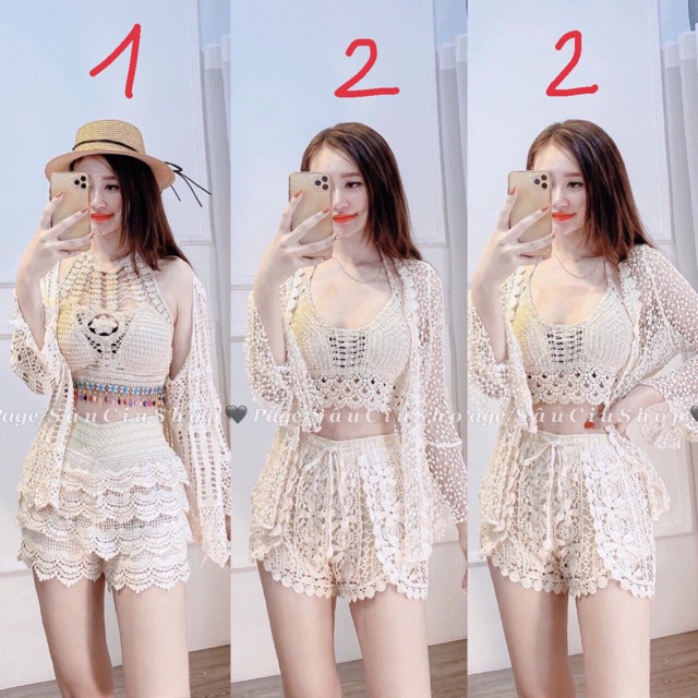 Set biển - set 3 món - áo bra + quần + choàng (có tách rời)