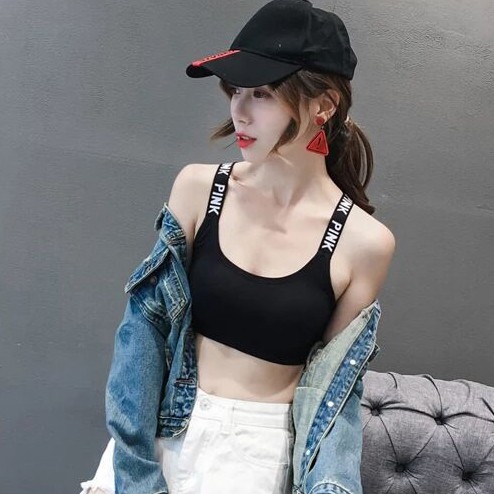 Áo tập gym thể thao co giãn áo màu đen dây in LOVE 3307 2E05