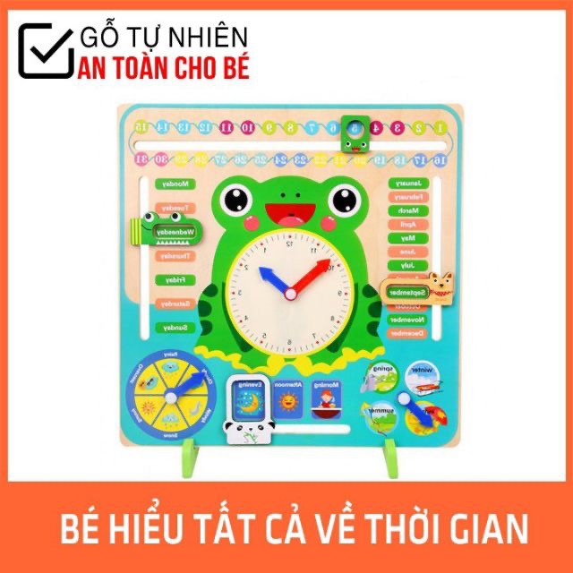 Đồ chơi đồng hồ gỗ giáo dục học xem lịch ngày tháng, thời tiết, bốn mùa