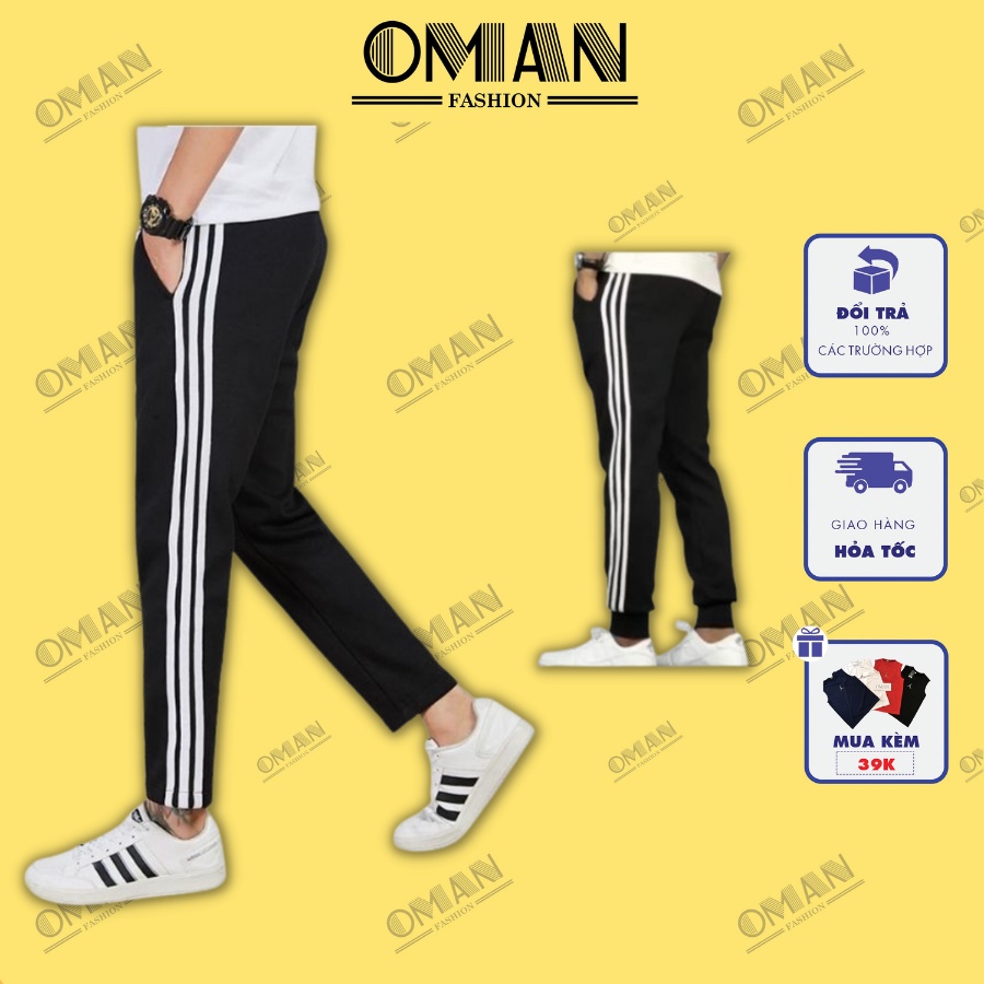 Quần thể thao nam nữ unisex, quần tập thể dục 3 sọc vải poly cotton- OMAN QD72