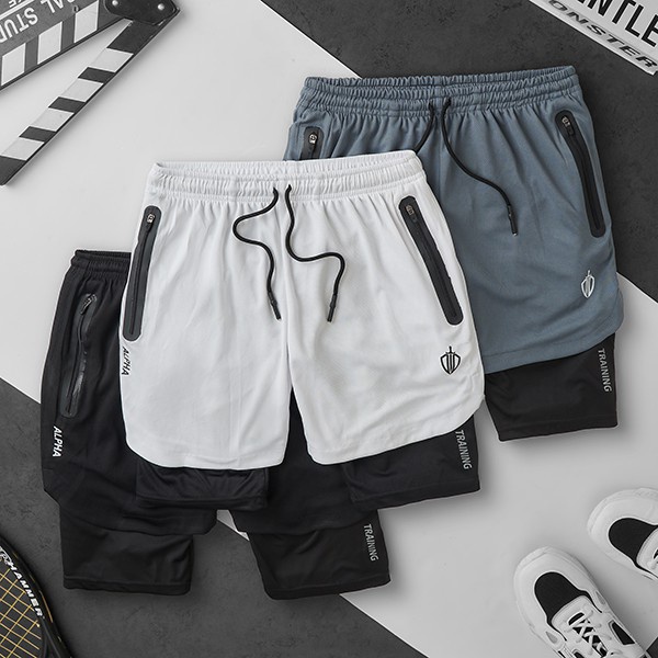 ( Hàng Mới ) Quần Tập Gym Nam 2 Lớp Alpha Cao Cấp Chất Vải Train Lite Thông Hơi Thấm Hút Mồ Hôi