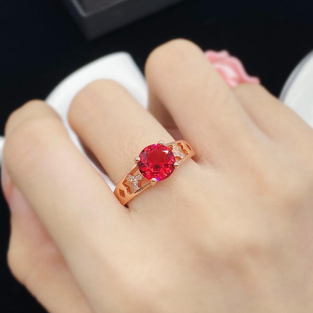 Nhẫn Thép Titan Mạ Vàng Hồng Đính Đá Zircon Tròn Cổ Điển Thời Trang Cho Nữ