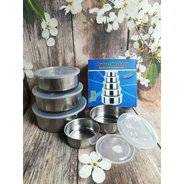 Set 5 hộp inox nhiều kích thước có nắp kiểu dáng đẹp, dễ chùi rửa