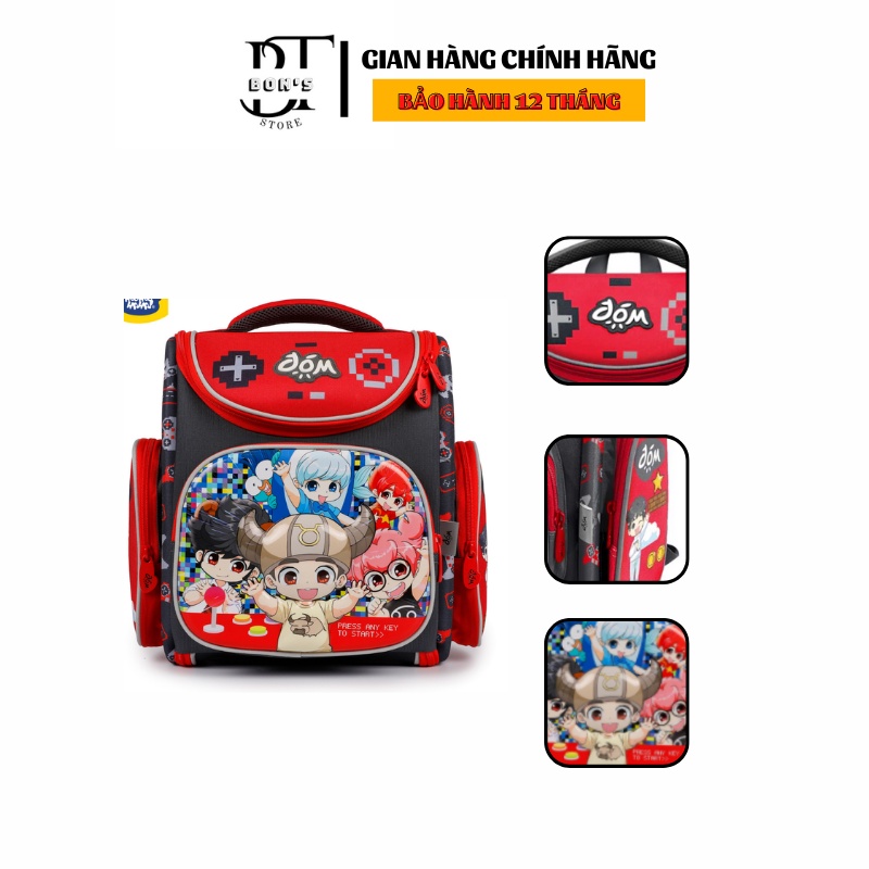 Balo Bé Trai Chống Gù Lớp Học Mật Ngữ - HooHooHaHa - Đóm Energetic Red - Màu Đỏ