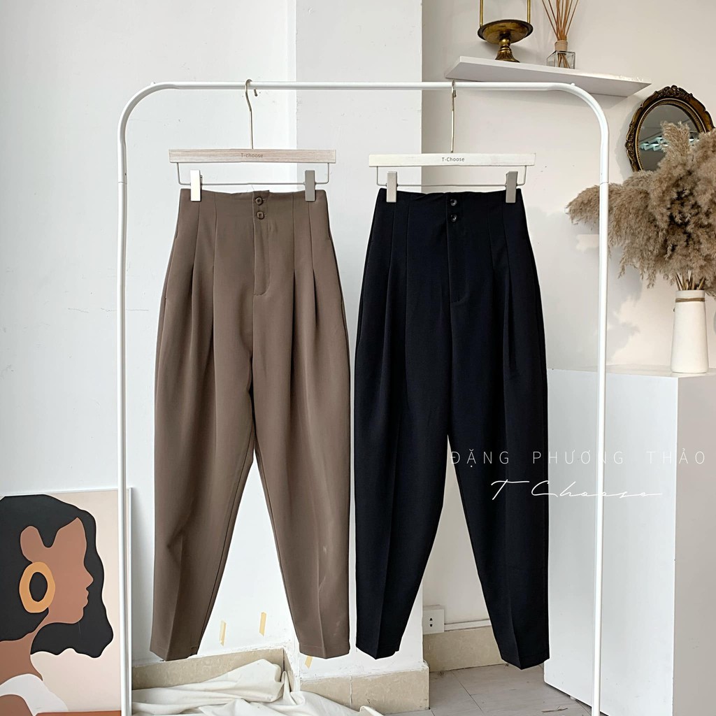 [FORM CỰC ĐẸP] Quần Baggy Cạp Liền Hai Cúc Lên Form Cực Chuẩn