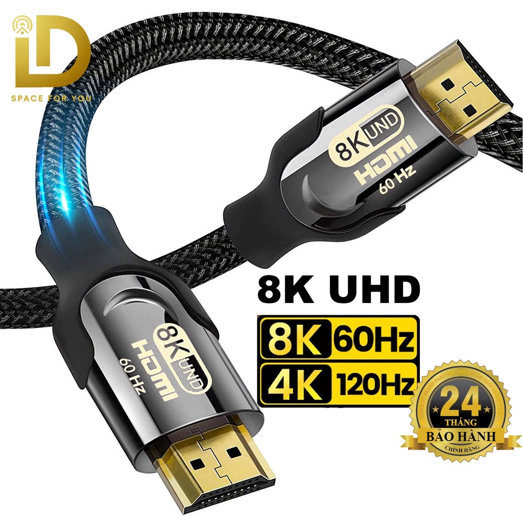 Dây HDMI 2.1 8K UHD 48Gbps ID H2H211 Bện Lưới, Đầu Metal Mạ Vàng Cao Cấp - BH 24T Chính Hãng