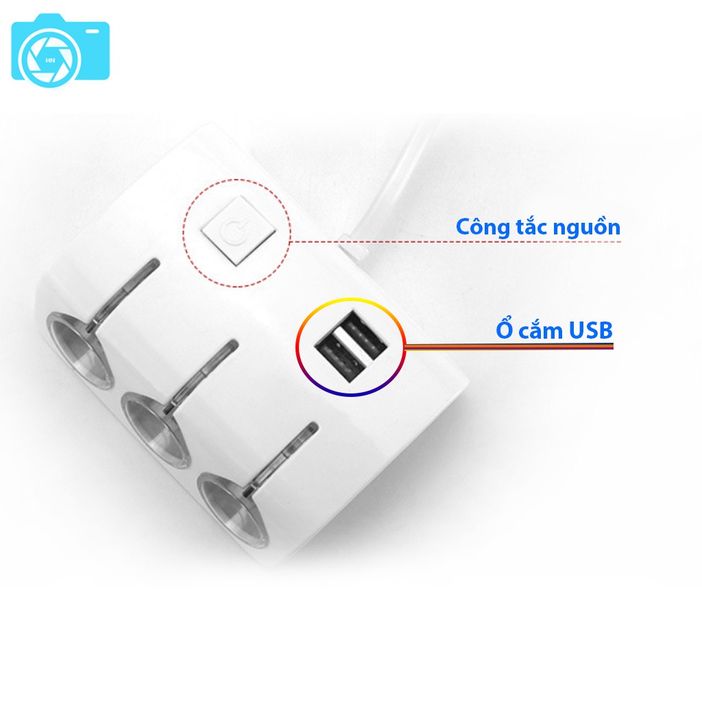 Tẩu chia nguồn trên ô  tô, chia thành 3 cổng cắm nguồn, 2 cổng cắm USB, có công tắc tắt mở nguồn