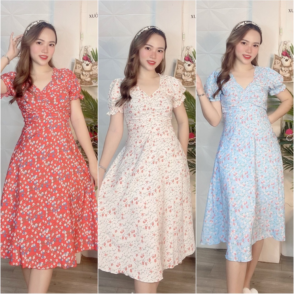 ĐẦM XÒE HOA NHÍ TAY BÚP NHÚNG NGỰC HÀNG THIẾT KẾ - MT22