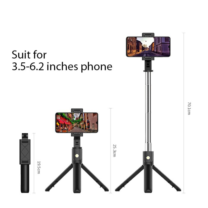 Gậy Chụp Ảnh Tự Sướng Có Chân Đế Điều Khiển Bluetooth Màu Đen Cho Điện Thoại | BigBuy360 - bigbuy360.vn