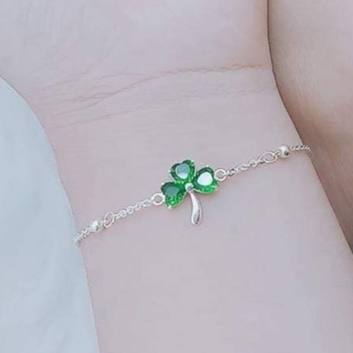 Lắc tay cỏ 3 lá may mắn bằng bạc ta - Vòng lắc đeo tay dây mảnh duyên dáng cho nữ