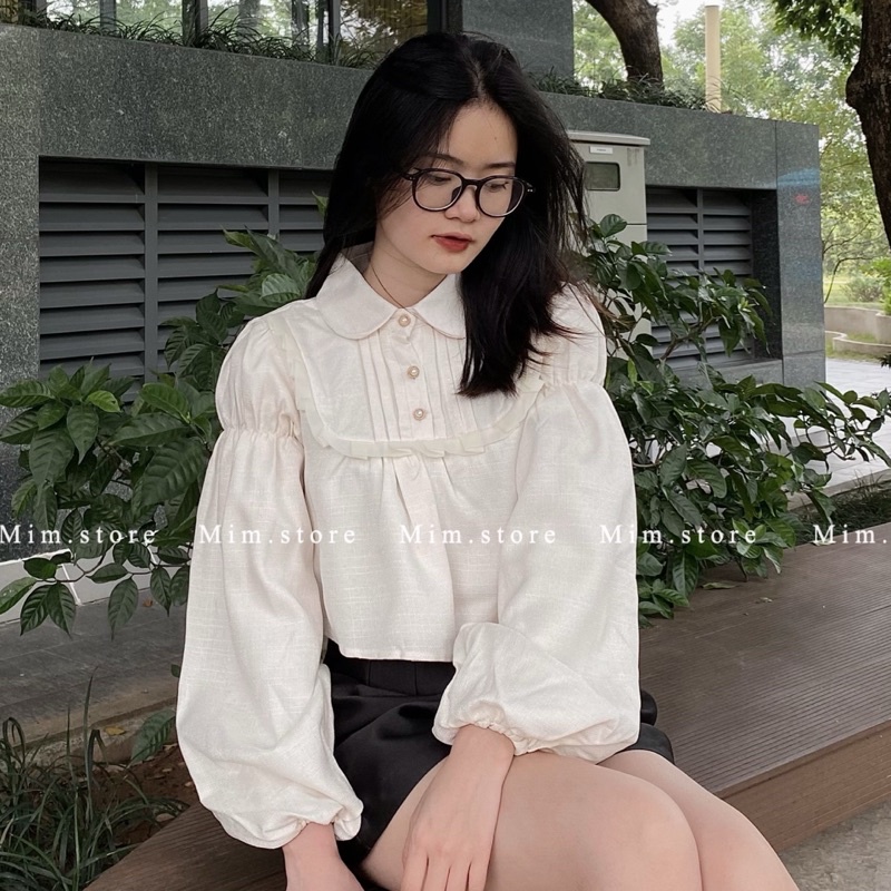 Áo sơ mi dạ tay phồng vintage | Mim.store |