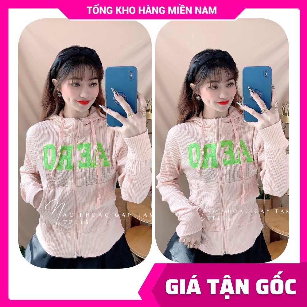 Áo khoác chống nắng có nón cho nữ chất thun gân mềm mát co giãn lên phom ôm dáng thêu chữ dễ thương TP116