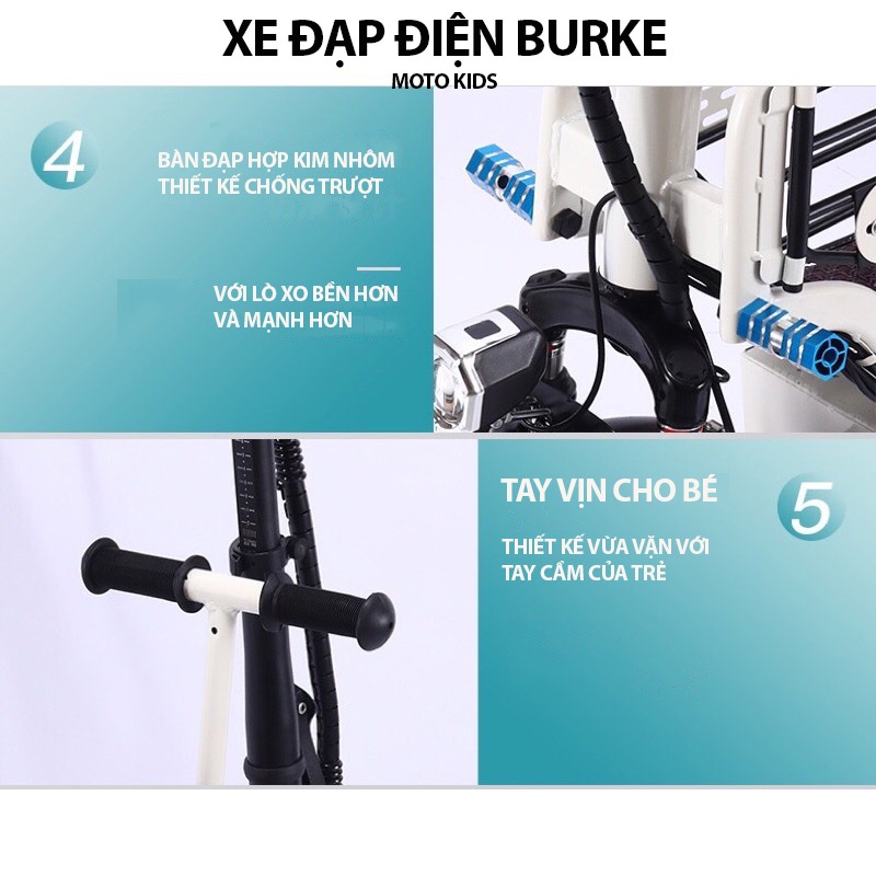 Xe đạp điện mini BURKE mẫu mới nhất,Pin lithium 48v-20a,tặng kèm giỏ xe,Hàng chính hãng