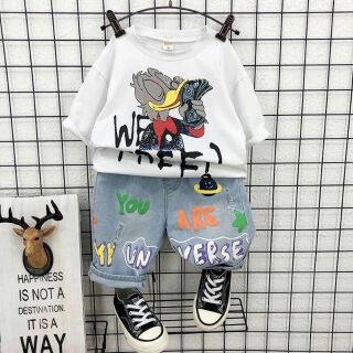 bộ bò áo phông cotton tàu cho bé trai