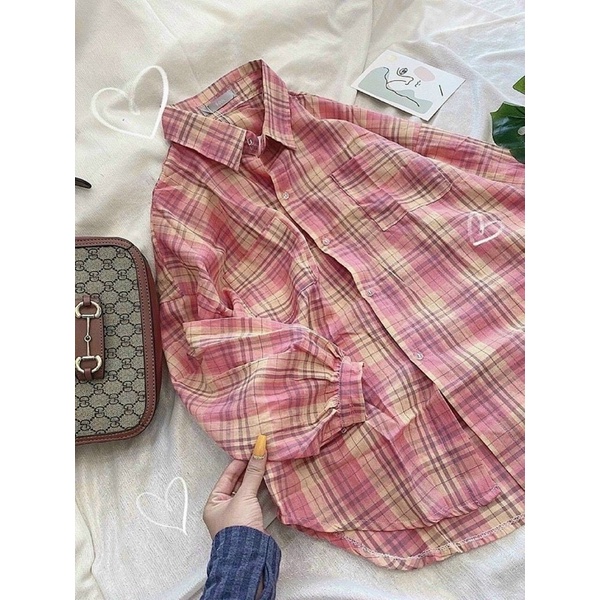 Sơmi sọc kẽ tay dài from rộng mix quần legging thun ngố / dài