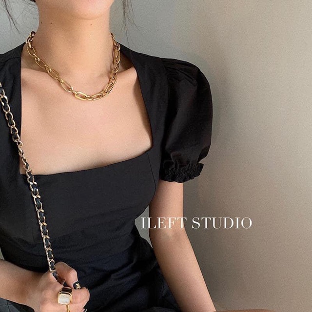 Váy đen cổ Vuông dáng ngắn (Có Sẵn )Dáng chữ A chất lụa cao cấp Không Nhăn chất mềm mát -ulzzang quảng châu | BigBuy360 - bigbuy360.vn