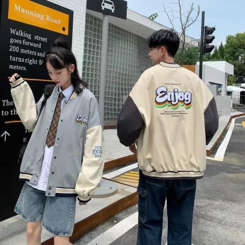 Áo khoác dù bomber unisex bóng chày form rộng Enjoy nam nữ siêu phẩm của năm