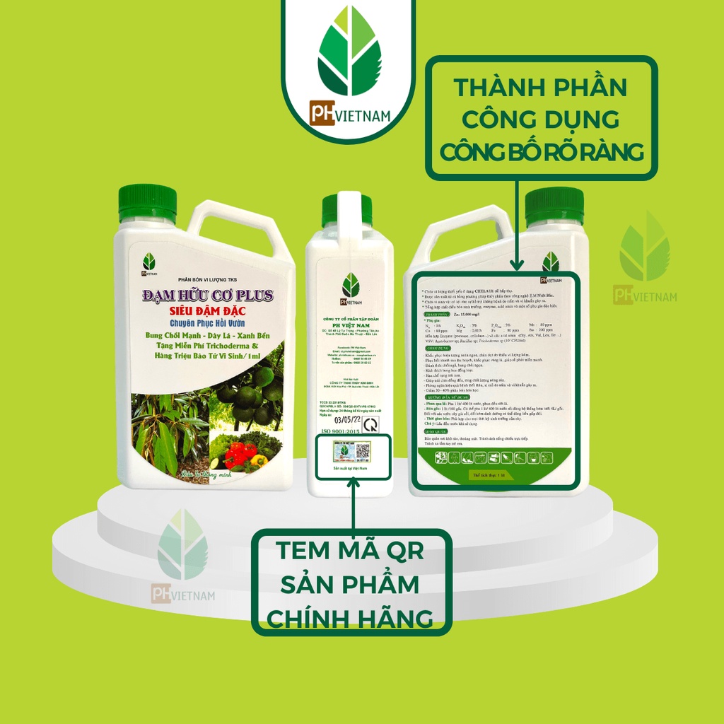 Phân Bón Đạm Hữu Cơ Plus Đậm Đặc 1 Lít - Chuyên Phục Hồi Vườn - PH Việt Nam