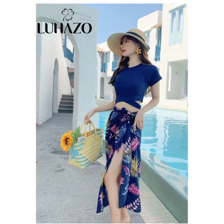 Bikini 2 mảnh kín đáo LUHAZO kèm khăn choàng đi biển đẹp hàng Quảng Châu 9157 DK2T40