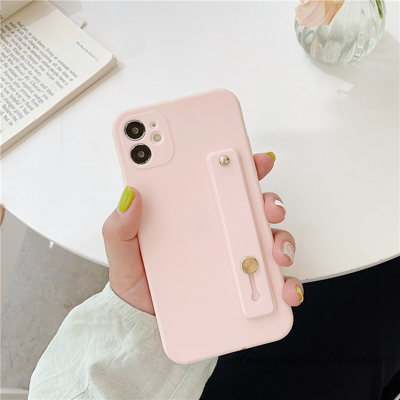 Wristband Case iPhone 7plus 8plus iPhone 11 Pro Max iPhone XR XSMAX Solid Color Candy Cube Cover With Wrist Band Phone Holder
