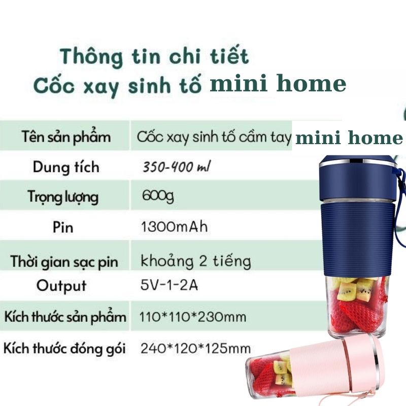 Máy xay sinh tố mini home JUICE sạc usb cầm tay đa năng loại 1 - Bảo hành 1 đổi 1