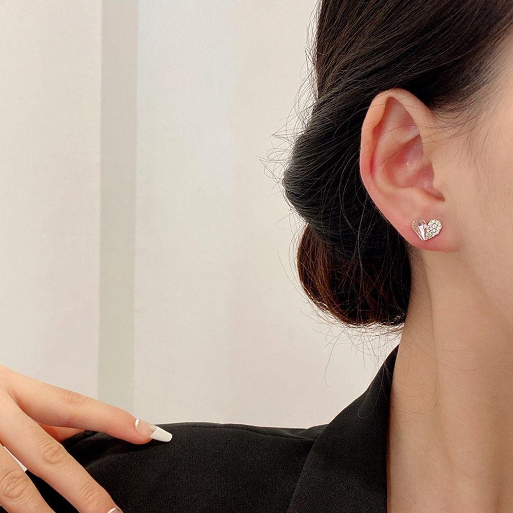 VANES1 Bông Tai Hợp Kim Bạc Hình Trái Tim Đơn Giản Ngọt Ngào Cho Nữ