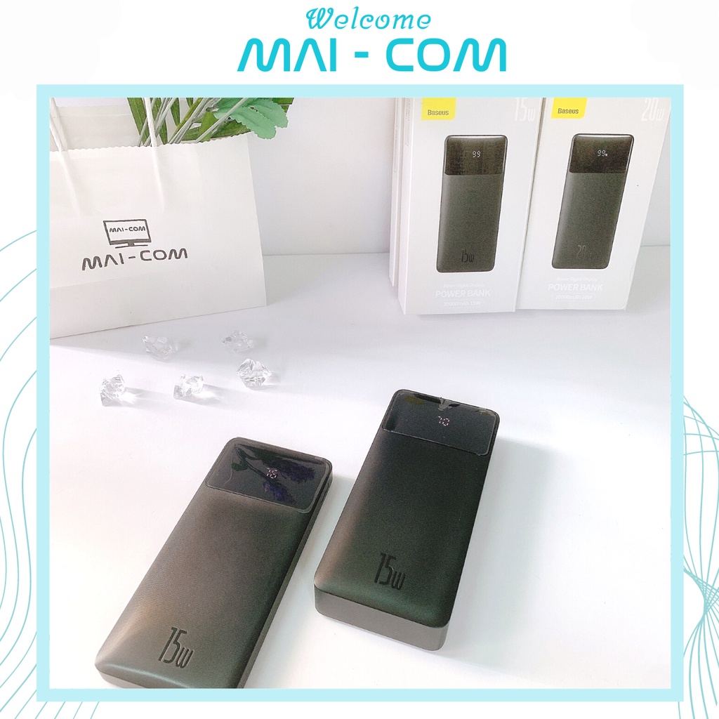{MAI - COM} Pin sạc dự phòng 15W B.a. s.e.u.s B.i. p.o.w - U.S.B*2 + T.y.p.e C , L.E.D Dis.play, 2 W.ay F.ast char.ge