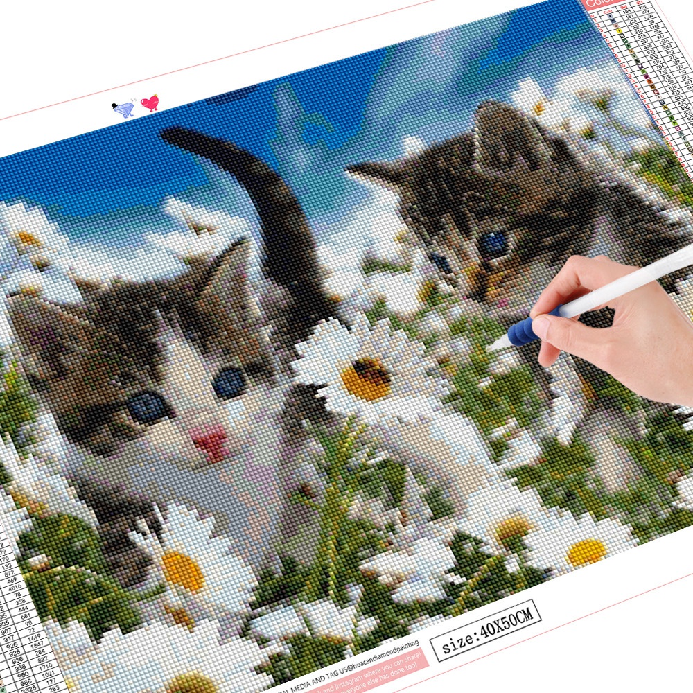 Bộ Tranh Đính Đá 5D Họa Tiết Hai Chú Mèo Độc Đáo DIY Dùng Trang Trí Nhà Cửa